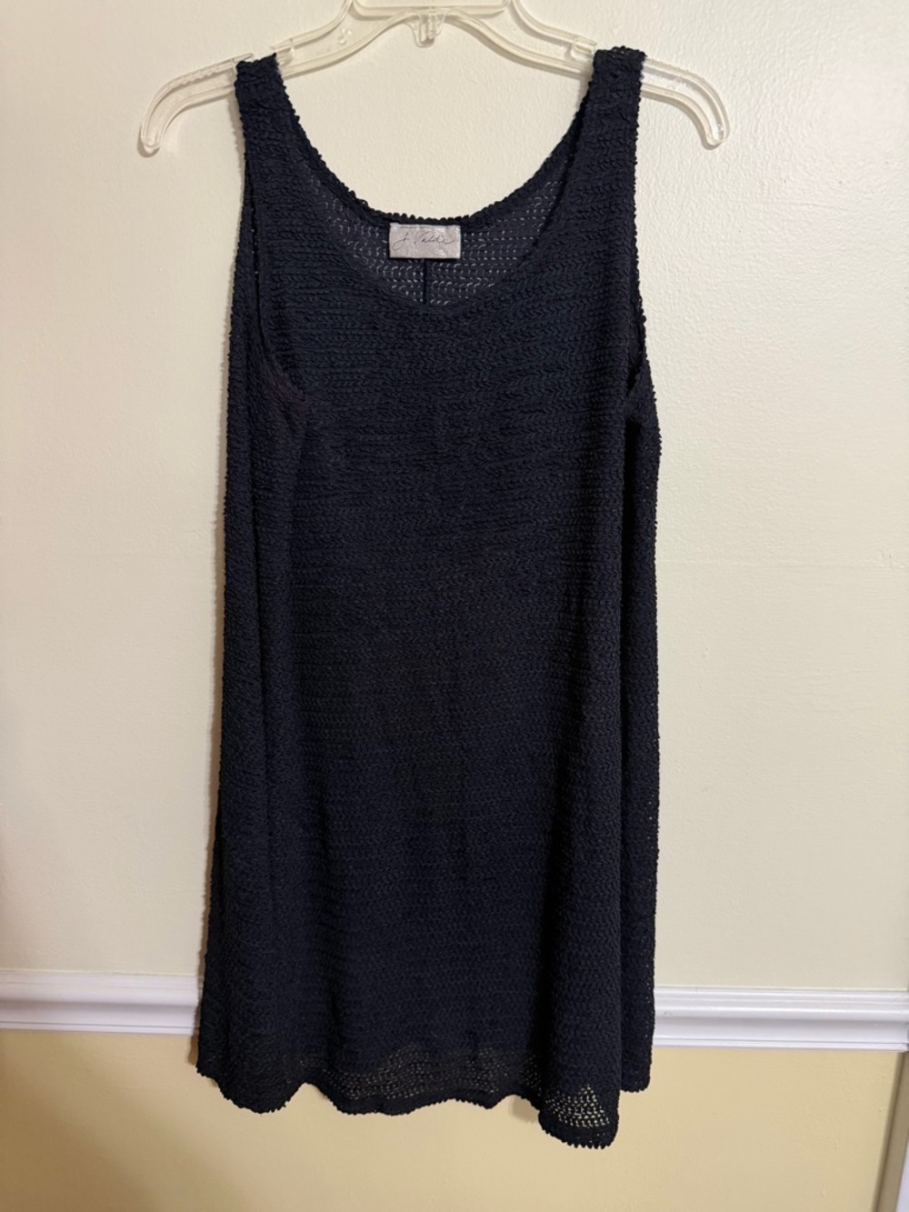 J. Valdi Vintage Black Open Knit Sleeveless Swim Cover Up Dress
